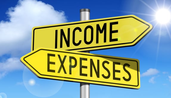 Income and expenses sign illustrating how growing businesses must balance rising costs against delayed revenue during periods of growth.