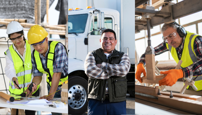 Construction workers, truck driver, and manufacturing worker representing industries with highest small business failure rates
